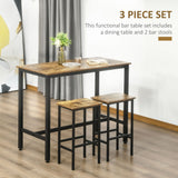 Wooden Bar Table 120cm Wide Rectangular With 2 Stools - Velmora