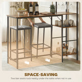 Wooden Bar Table 122cm Wide Rectangular With 2 Stools - Velmora
