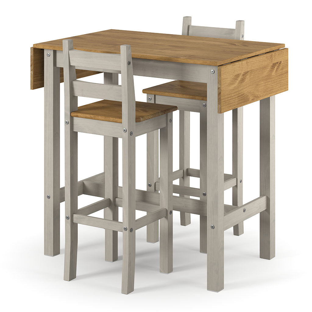 Wooden Bar Table 140cm Wide Drop Leaf With 2 Bar Chairs - Corona
