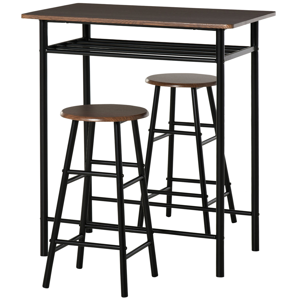 Wooden Bar Table 80cm Wide Rectangular With 2 Stools - Velmora