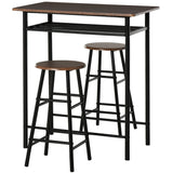 Wooden Bar Table 80cm Wide Rectangular With 2 Stools - Velmora