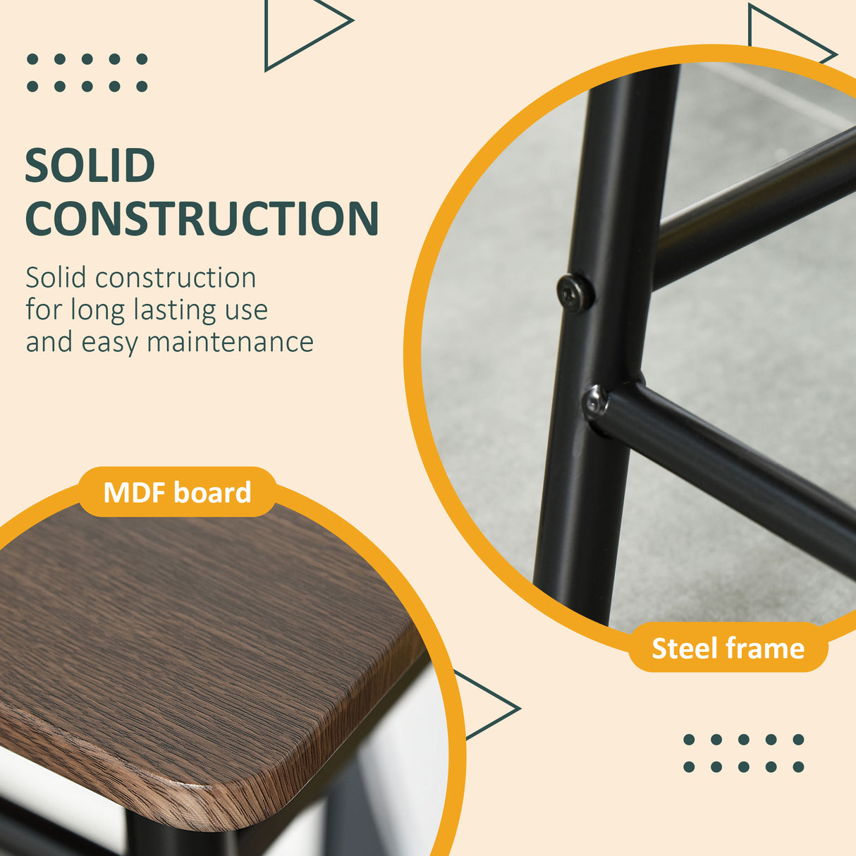 Wooden Bar Table 80cm Wide Rectangular With 2 Stools - Velmora