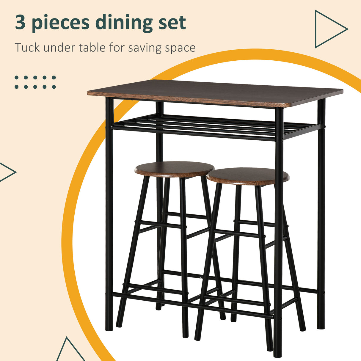 Wooden Bar Table 80cm Wide Rectangular With 2 Stools - Velmora