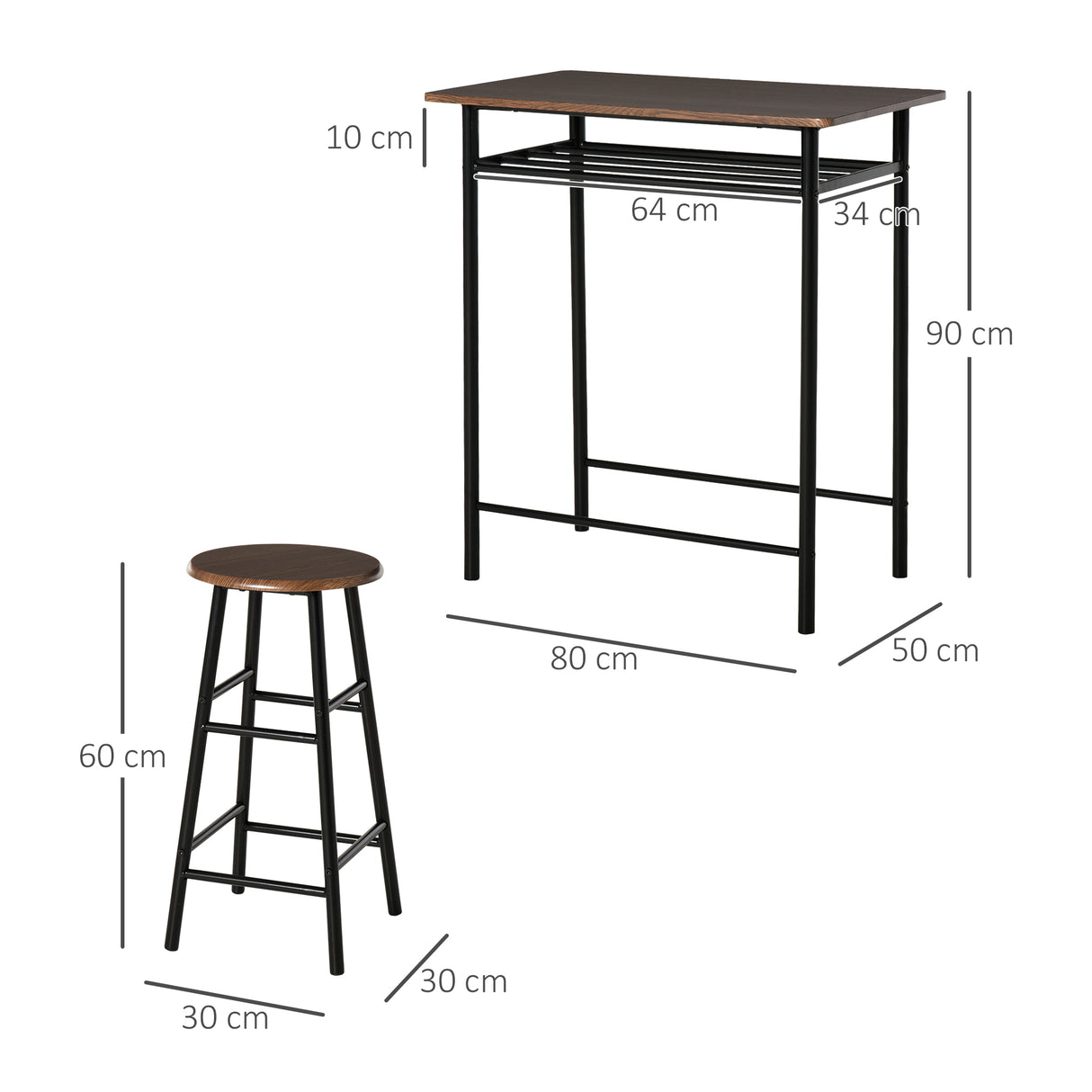 Wooden Bar Table 80cm Wide Rectangular With 2 Stools - Velmora