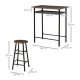 Wooden Bar Table 80cm Wide Rectangular With 2 Stools - Velmora