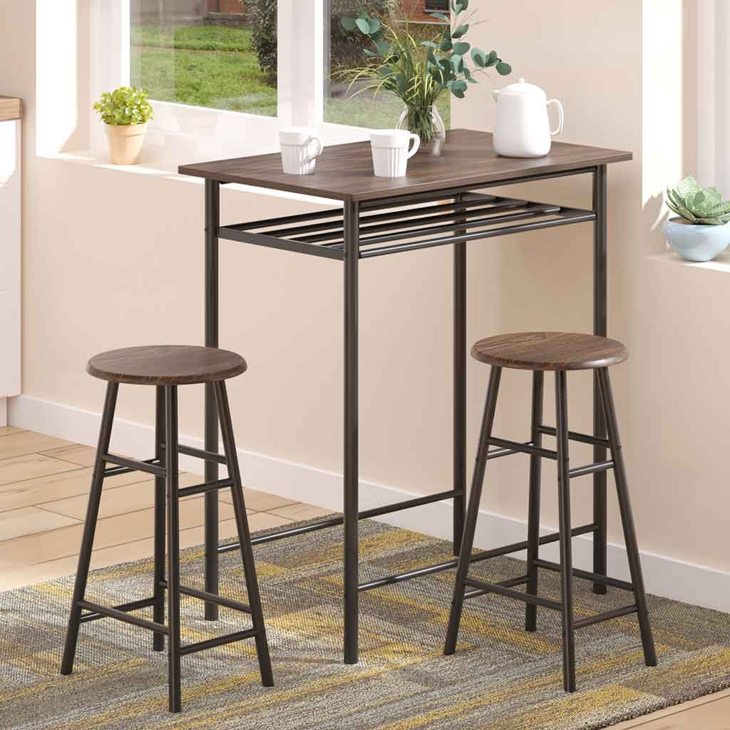 Wooden Bar Table 80cm Wide Rectangular With 2 Stools - Velmora