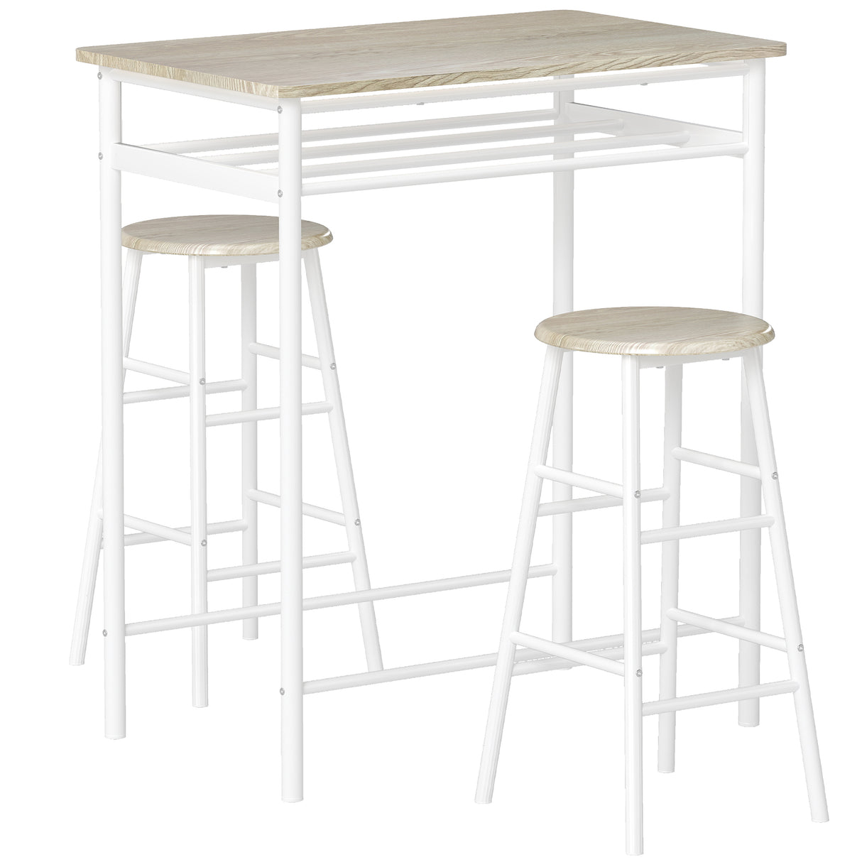 Wooden Bar Table 80cm Wide Rectangular With 2 Stools - Velmora