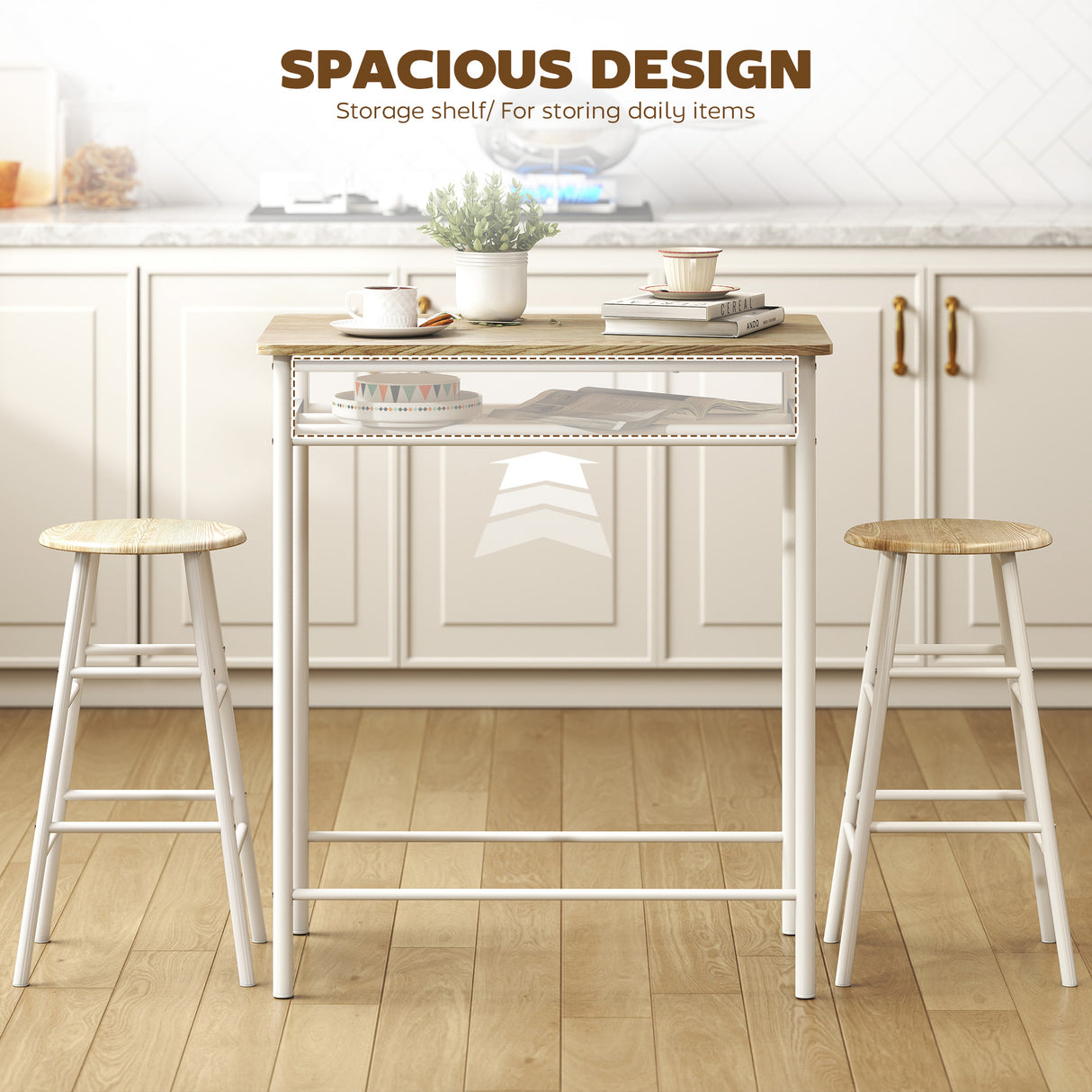 Wooden Bar Table 80cm Wide Rectangular With 2 Stools - Velmora