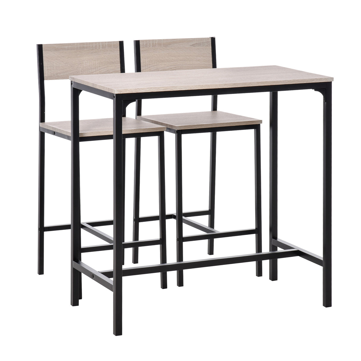 Wooden Bar Table 89cm Wide Rectangular With 2 Stools - Velmora