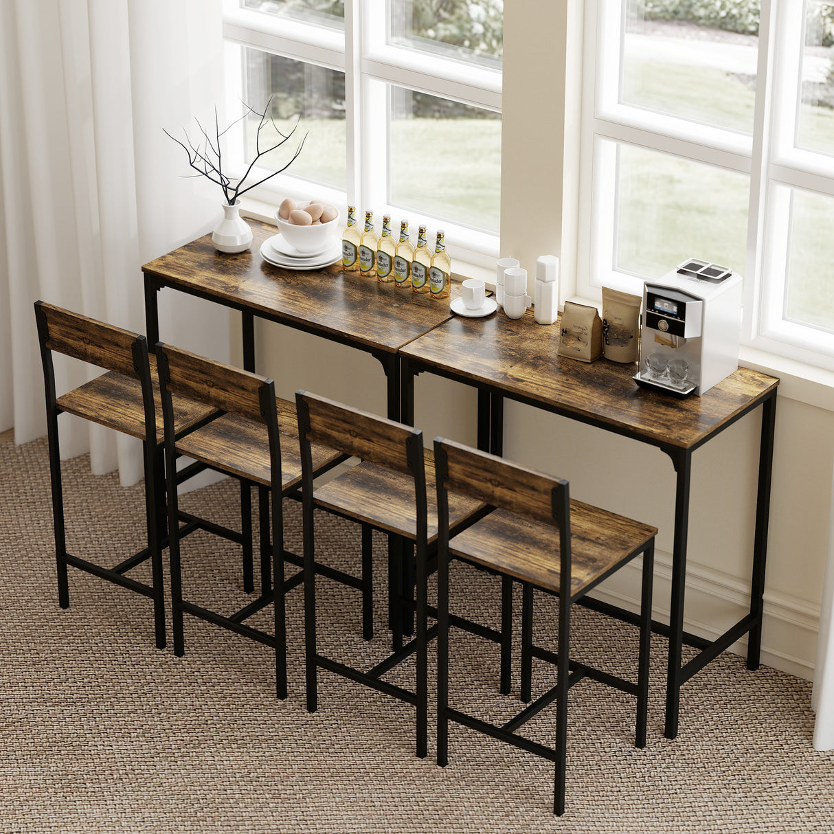 Wooden Bar Table 89cm Wide Rectangular With 2 Stools - Velmora