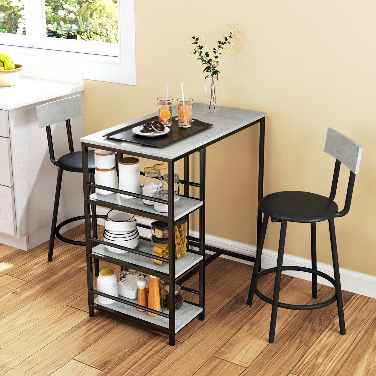 Wooden Bar Table 90cm Wide Rectangular With 2 Stools - Velmora