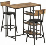 Wooden Bar Table 90cm Wide Rectangular With 2 Stools - Velmora