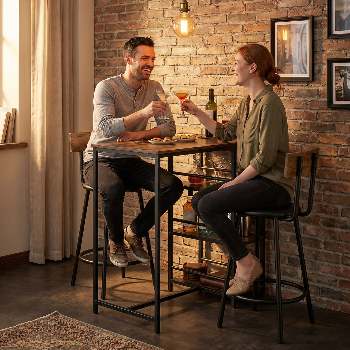 Wooden Bar Table 90cm Wide Rectangular With 2 Stools - Velmora