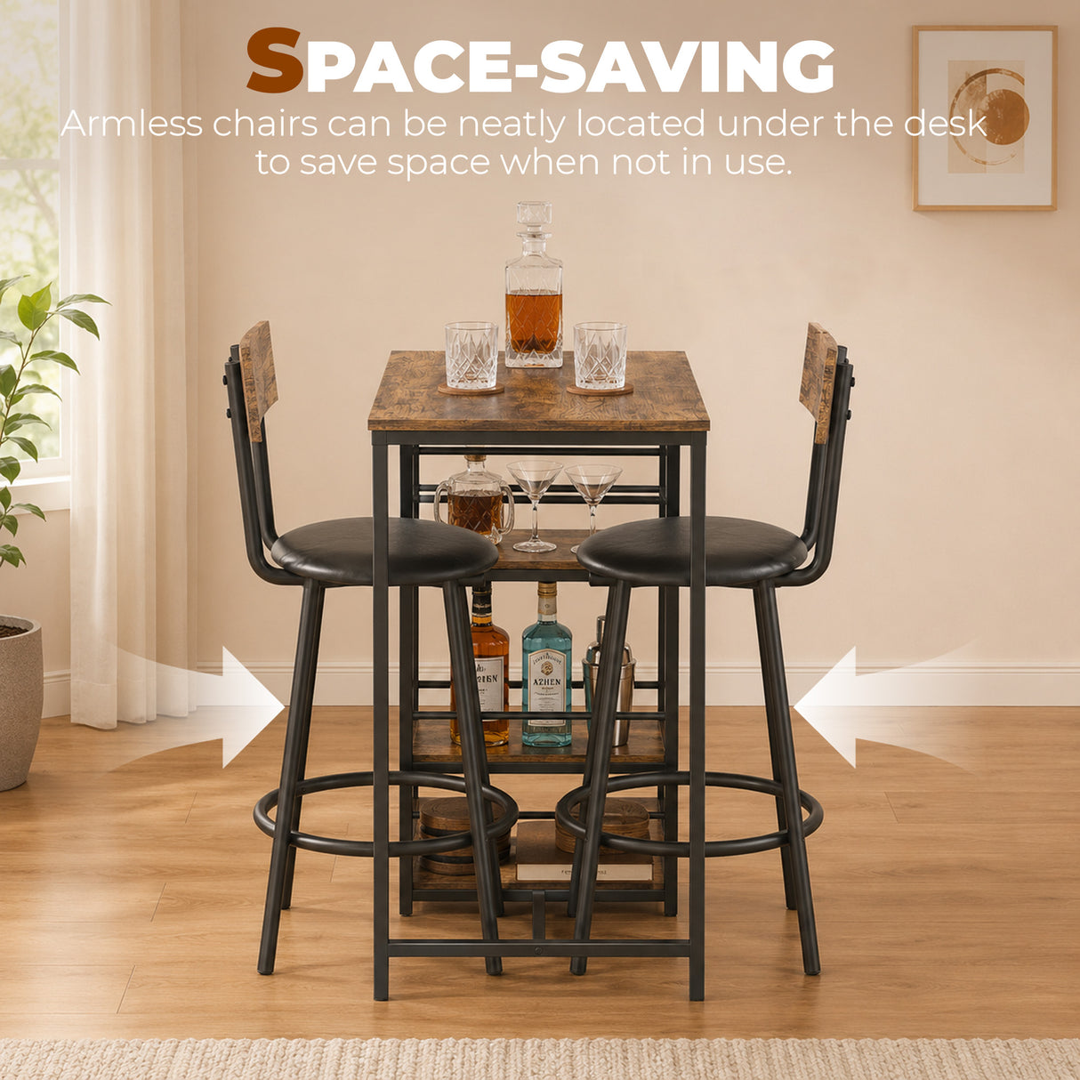Wooden Bar Table 90cm Wide Rectangular With 2 Stools - Velmora