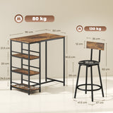 Wooden Bar Table 90cm Wide Rectangular With 2 Stools - Velmora