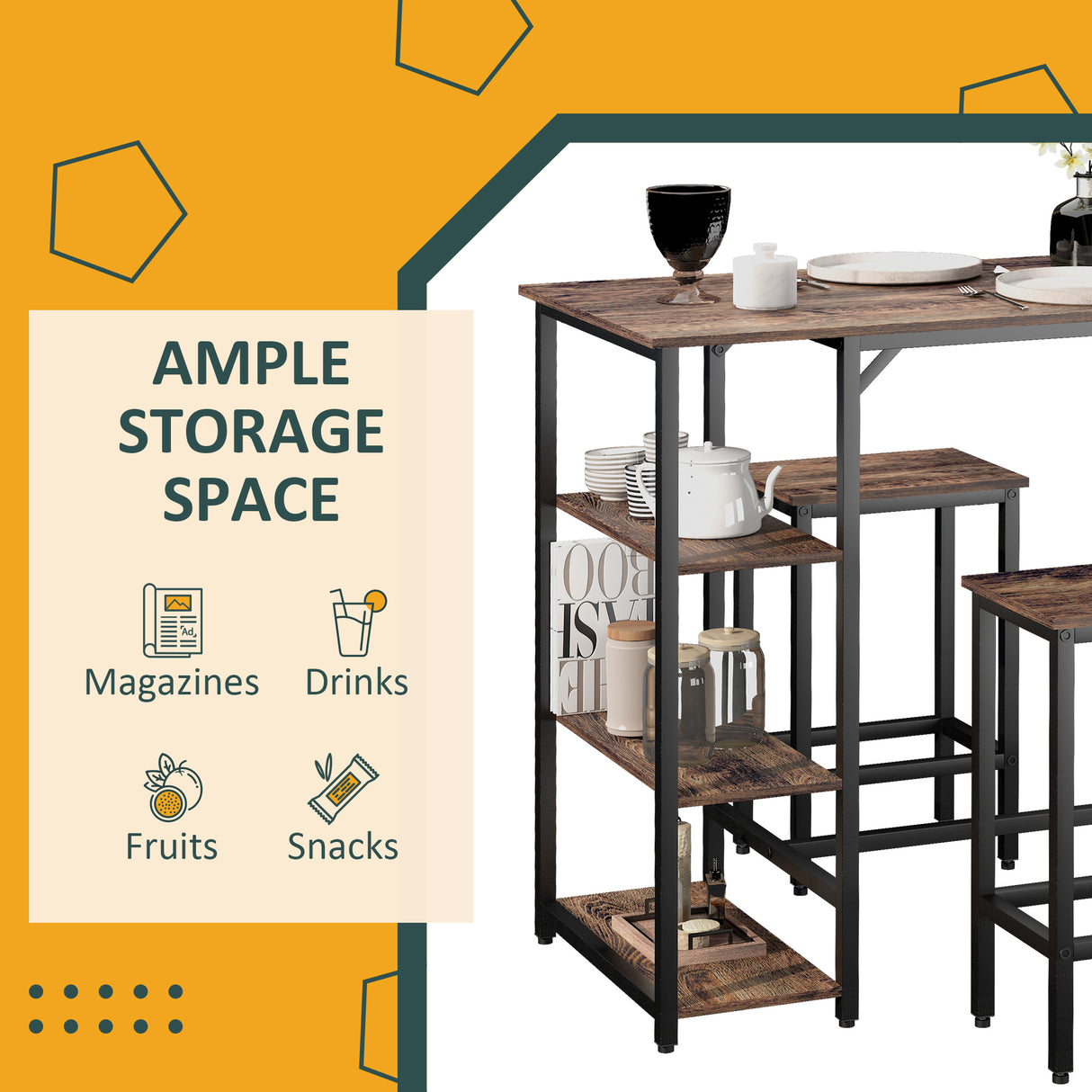 Wooden Bar Table 91cm Wide Rectangular With 2 Stools - Velmora
