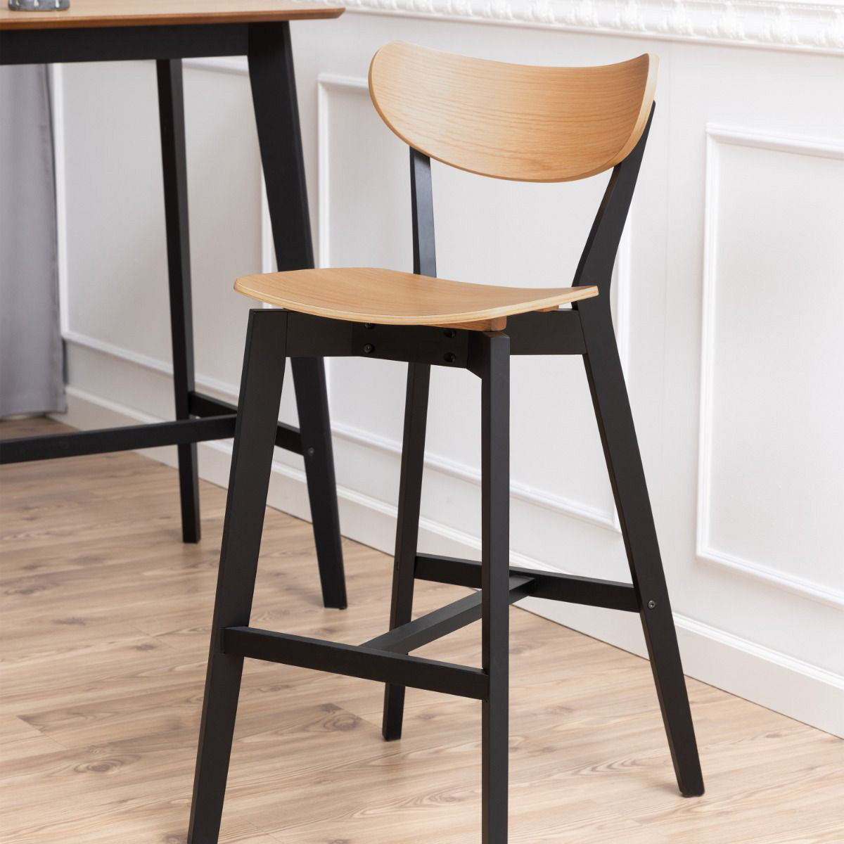 Wooden Bar Table Rectangular With 2 Roxby Oak Bar Stools - Roxby