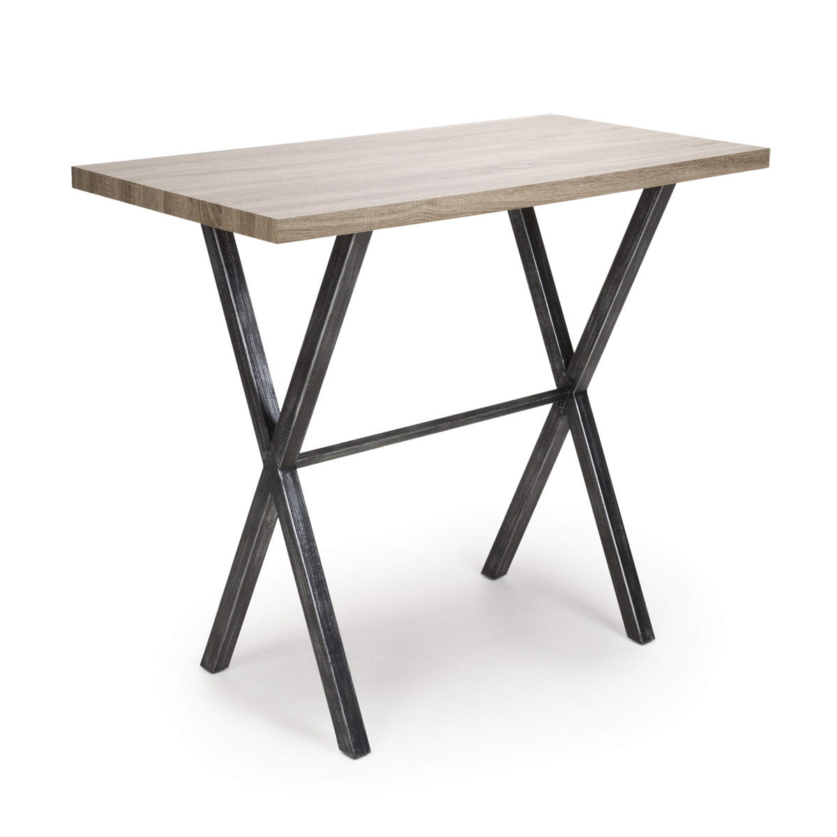 Wooden Bar Table Rectangular With Black Cross Frame Metal Legs - Brevik