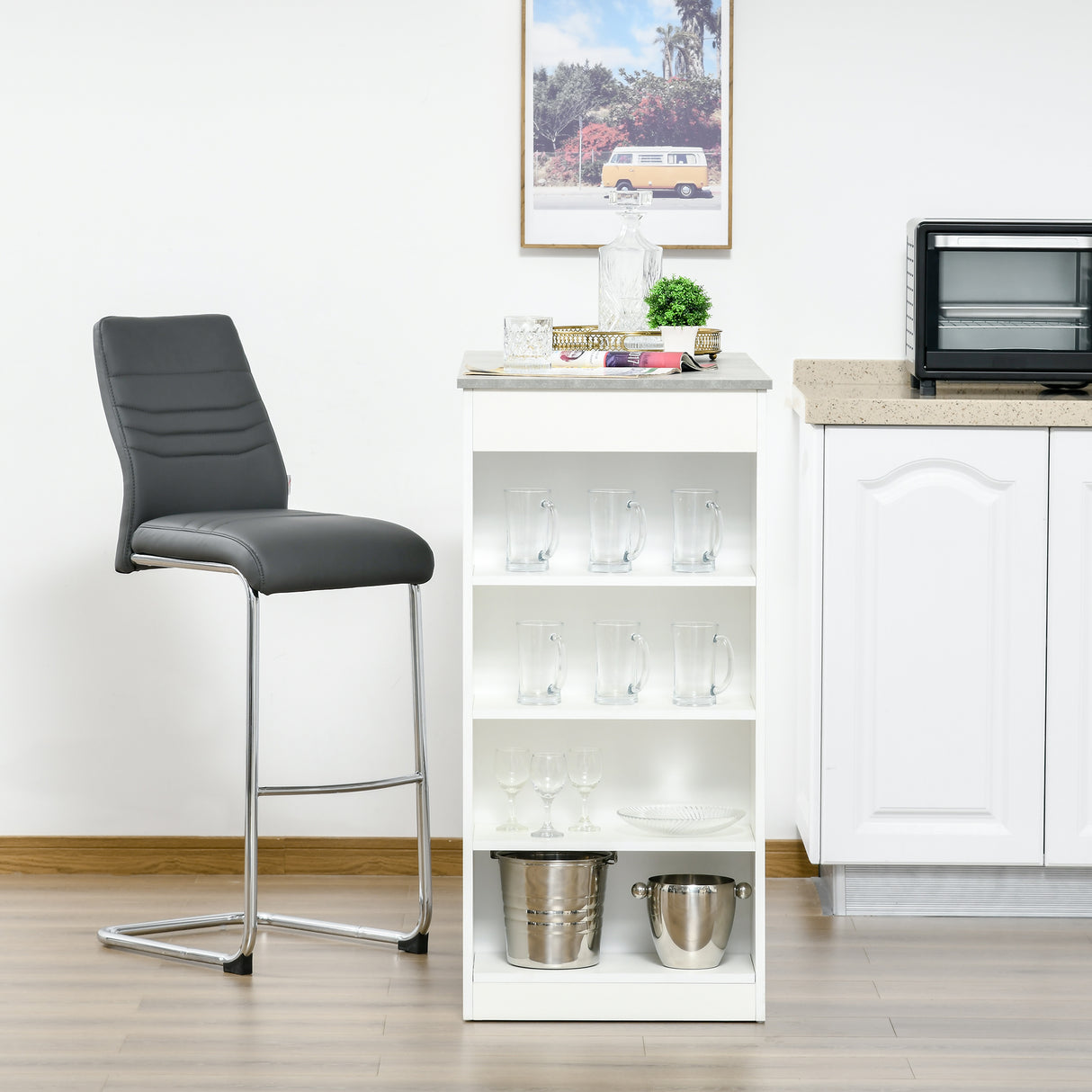 Wooden Bar Table Rectangular With 4 Tier Storage Shelf for Breakfast - Velmora