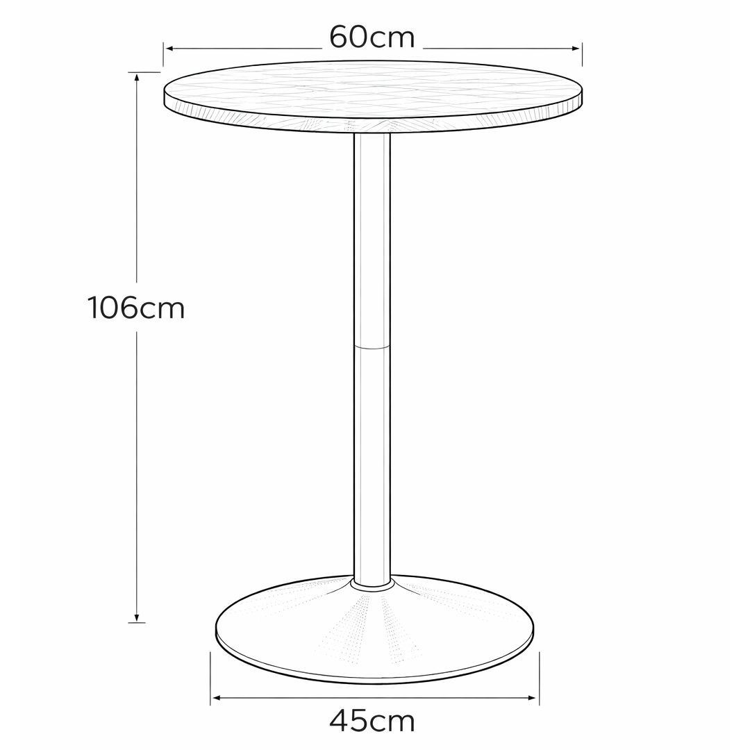 Wooden Bar Table Round 106cm High With Black Base - Carrow