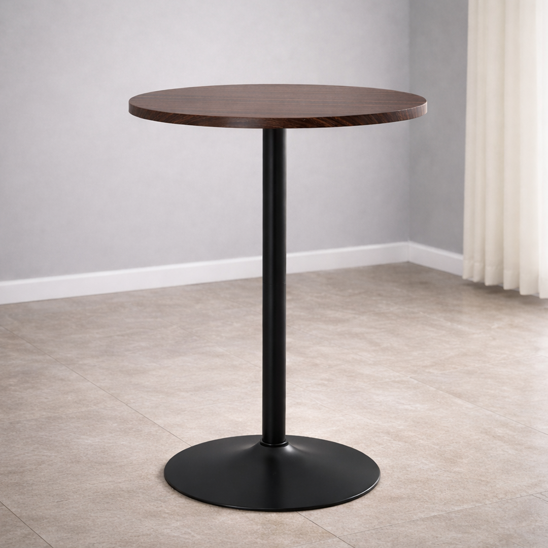 Wooden Bar Table Round 106cm High With Black Base - Carrow