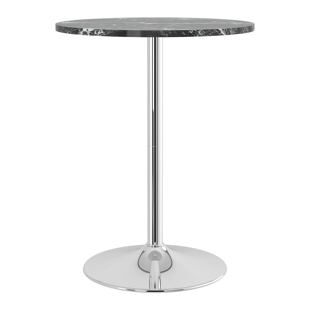 Wooden Bar Table Round in Marble Effect 106cm High With Chrome Base - Carrow