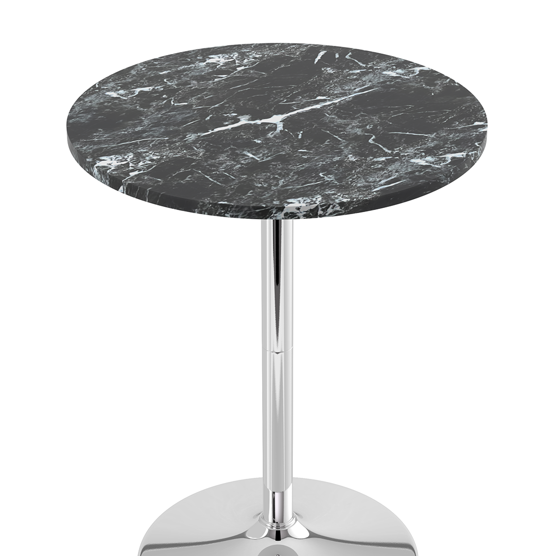 Wooden Bar Table Round in Marble Effect 106cm High With Chrome Base - Carrow