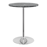 Wooden Bar Table Round in Marble Effect 106cm High With Chrome Base - Carrow