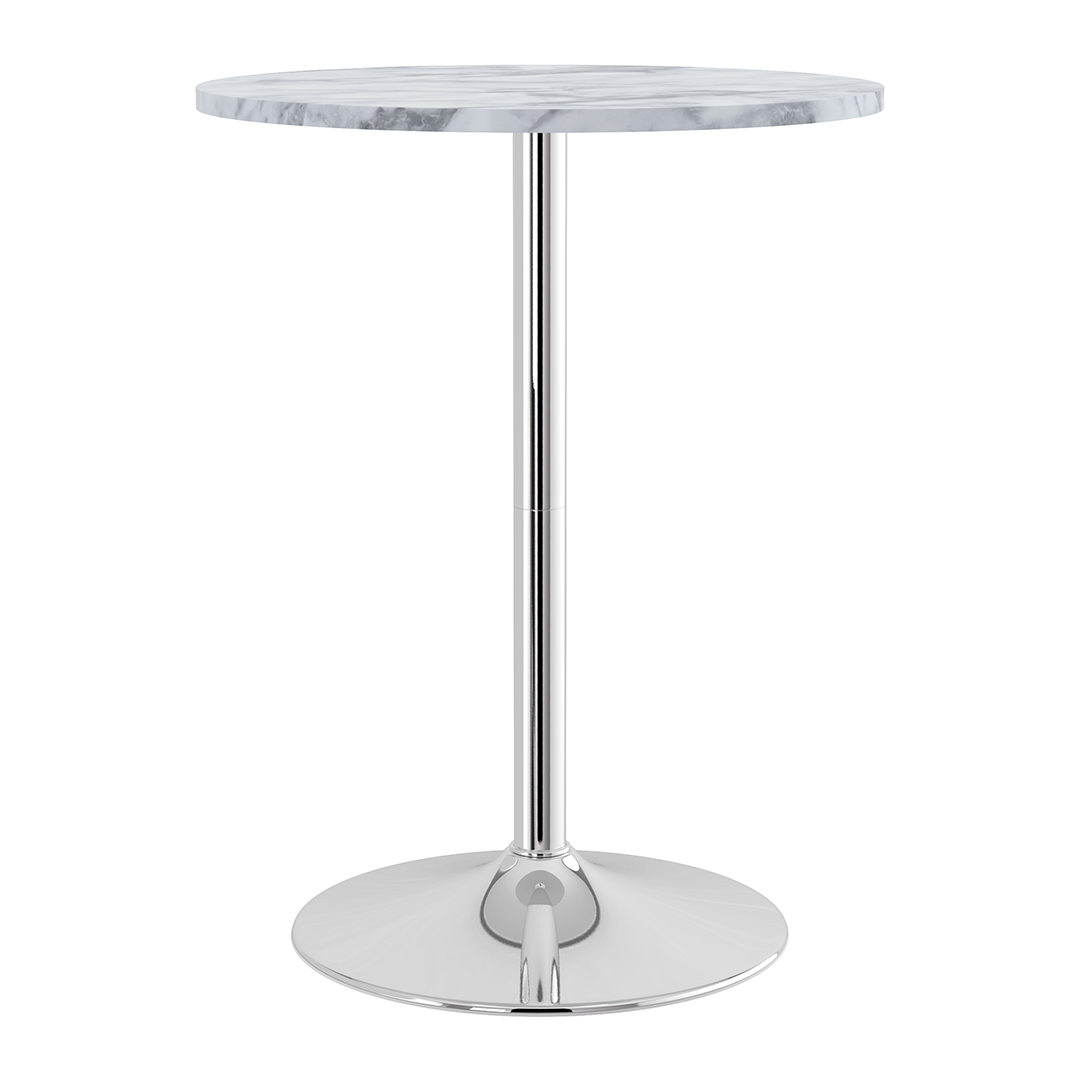 Wooden Bar Table Round in Marble Effect 106cm High With Chrome Base - Carrow