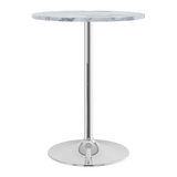 Wooden Bar Table Round in Marble Effect 106cm High With Chrome Base - Carrow