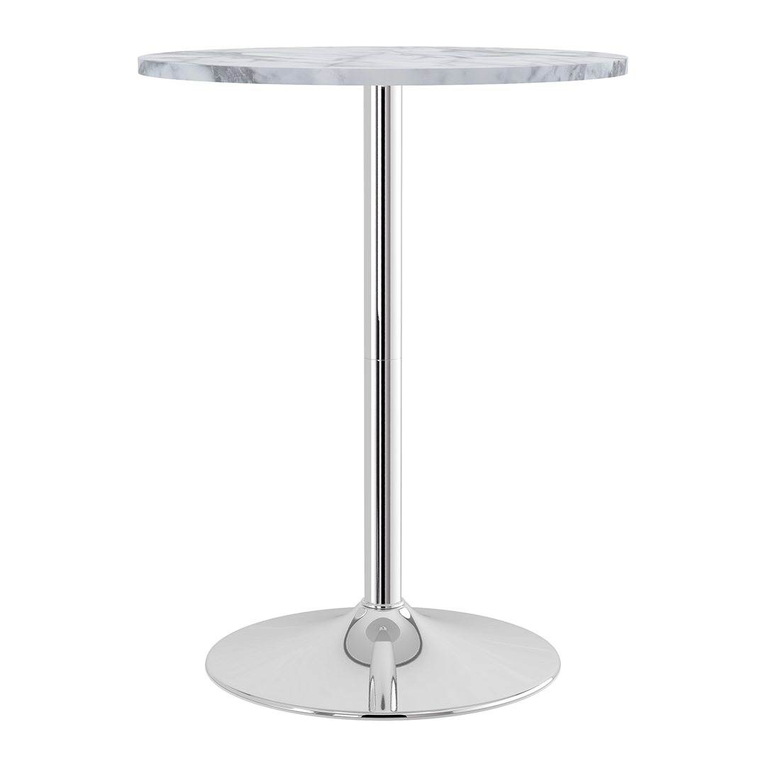 Wooden Bar Table Round in Marble Effect 106cm High With Chrome Base - Carrow