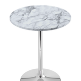 Wooden Bar Table Round in Marble Effect 106cm High With Chrome Base - Carrow