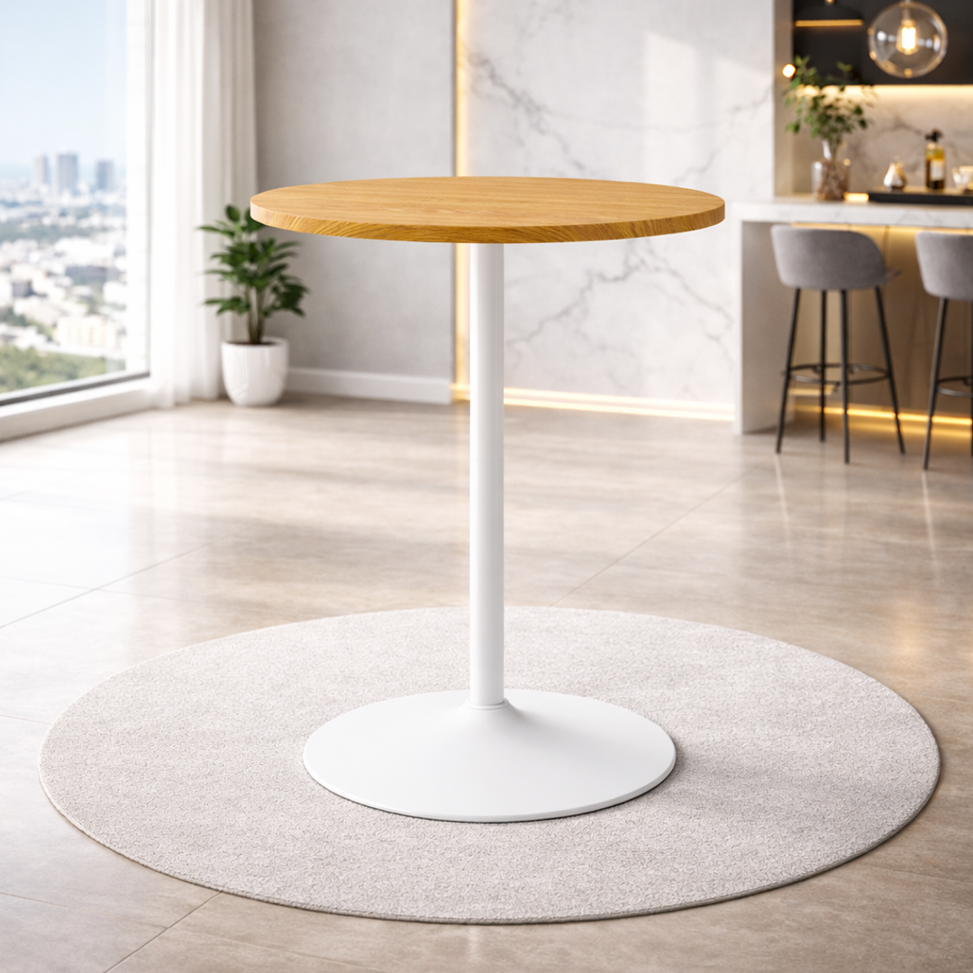 Wooden Bar Table Round 106cm High With White Base - Carrow