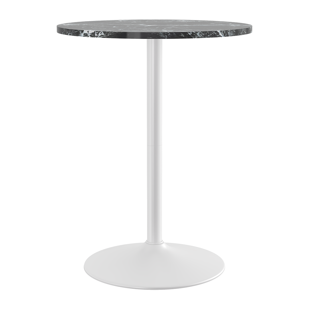 Wooden Bar Table Round in Marble Effect 106cm High With White Base - Carrow