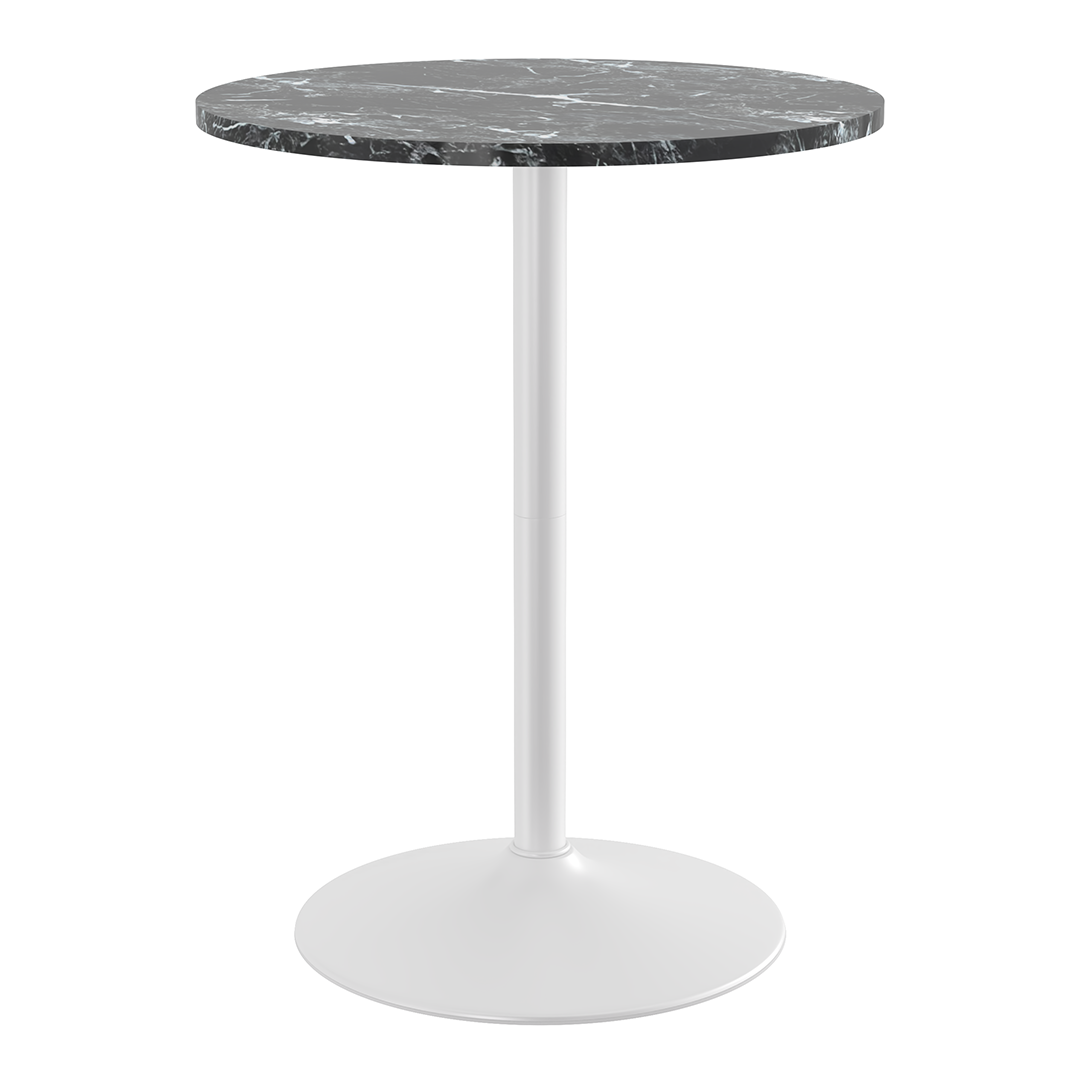 Wooden Bar Table Round in Marble Effect 106cm High With White Base - Carrow