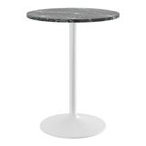 Wooden Bar Table Round in Marble Effect 106cm High With White Base - Carrow
