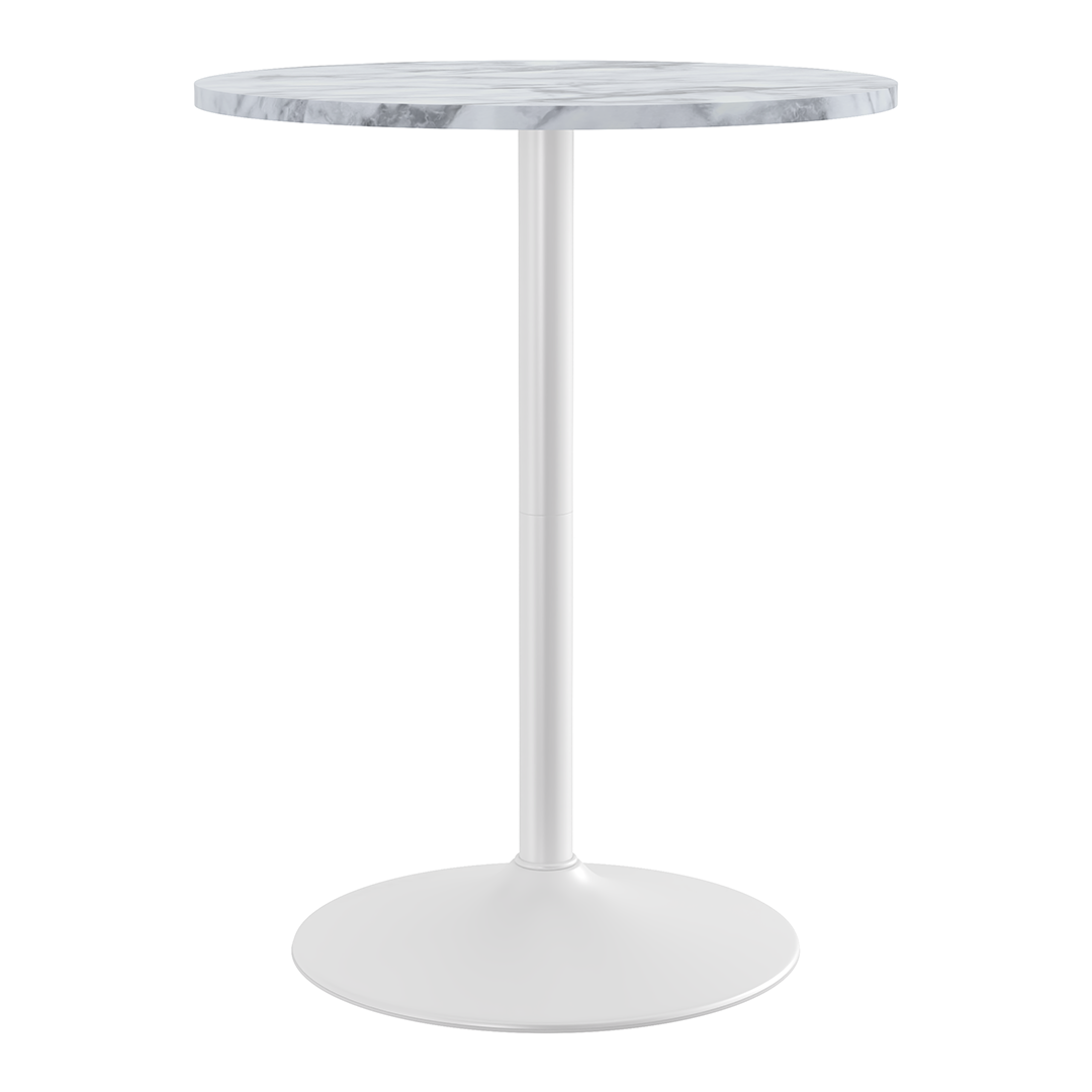 Wooden Bar Table Round in Marble Effect 106cm High With White Base - Carrow