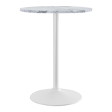Wooden Bar Table Round in Marble Effect 106cm High With White Base - Carrow