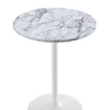 Wooden Bar Table Round in Marble Effect 106cm High With White Base - Carrow