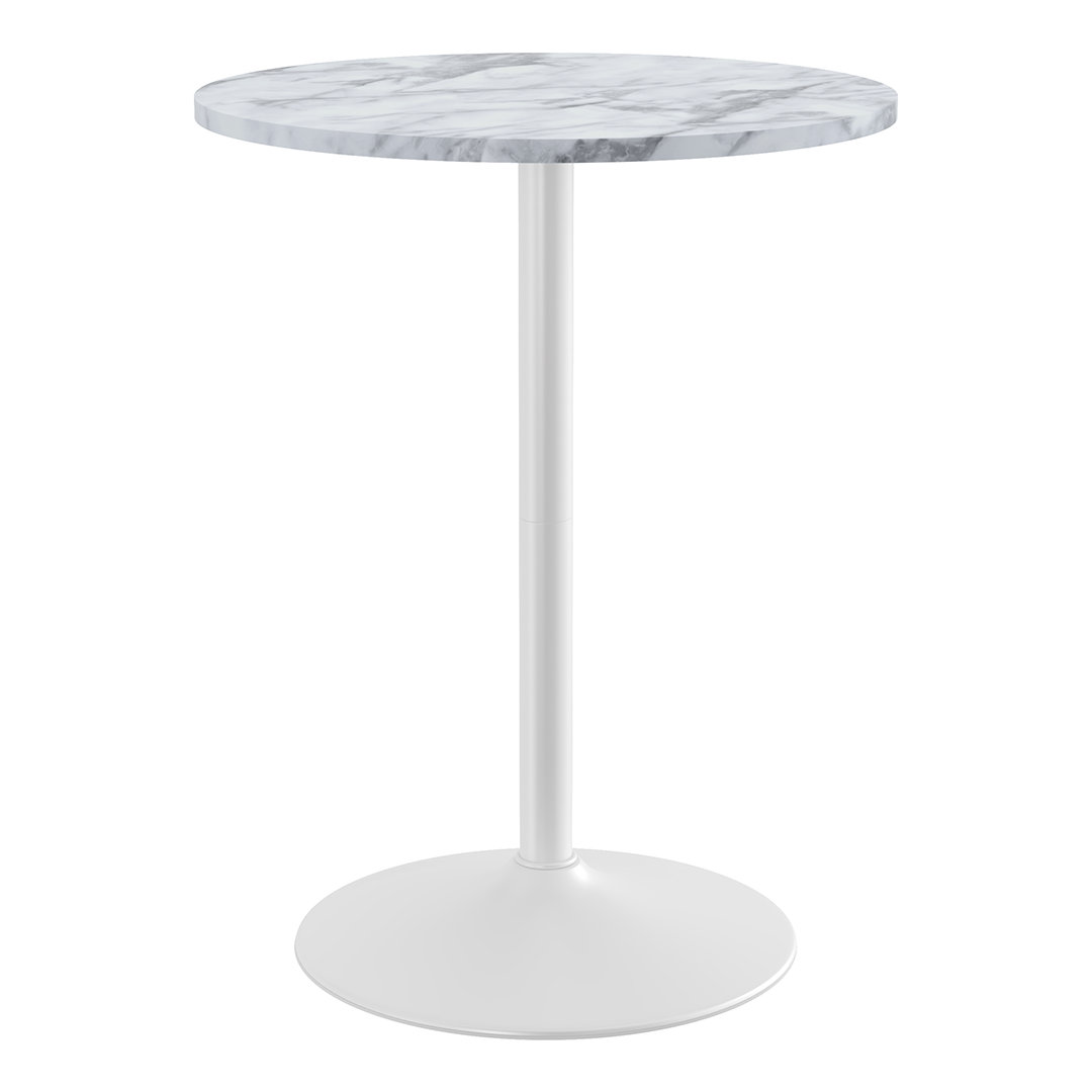 Wooden Bar Table Round in Marble Effect 106cm High With White Base - Carrow