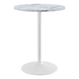Wooden Bar Table Round in Marble Effect 106cm High With White Base - Carrow