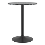 Wooden Bar Table Round in Marble Effect 96cm High With Black Base - Carrow