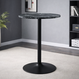 Wooden Bar Table Round in Marble Effect 96cm High With Black Base - Carrow