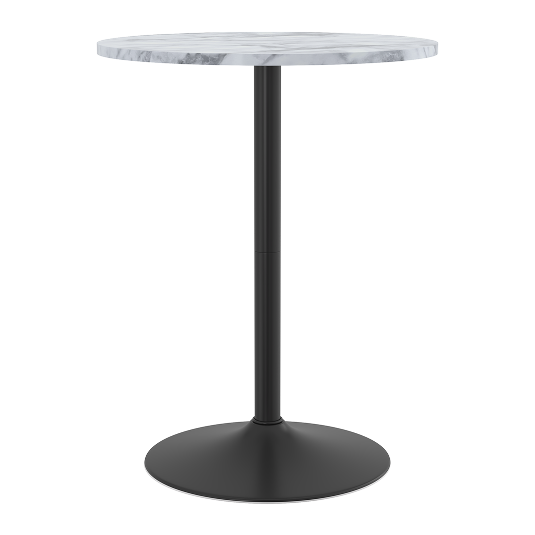 Wooden Bar Table Round in Marble Effect 96cm High With Black Base - Carrow