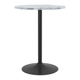 Wooden Bar Table Round in Marble Effect 96cm High With Black Base - Carrow