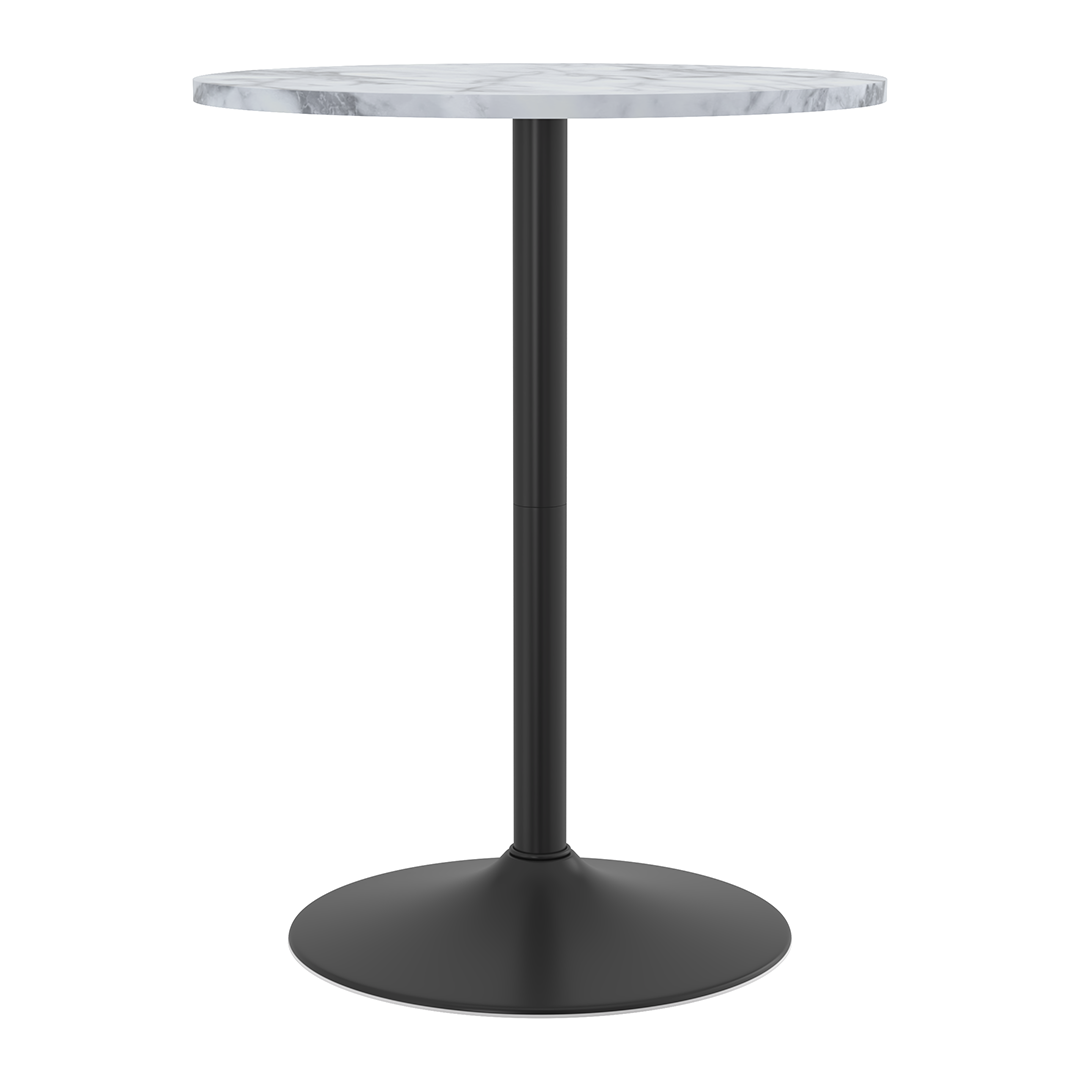Wooden Bar Table Round in Marble Effect 96cm High With Black Base - Carrow