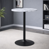 Wooden Bar Table Round in Marble Effect 96cm High With Black Base - Carrow