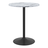 Wooden Bar Table Round in Marble Effect 96cm High With Black Base - Carrow