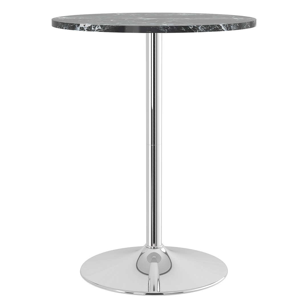 Wooden Bar Table Round in Marble Effect 96cm High With Chrome Base - Carrow