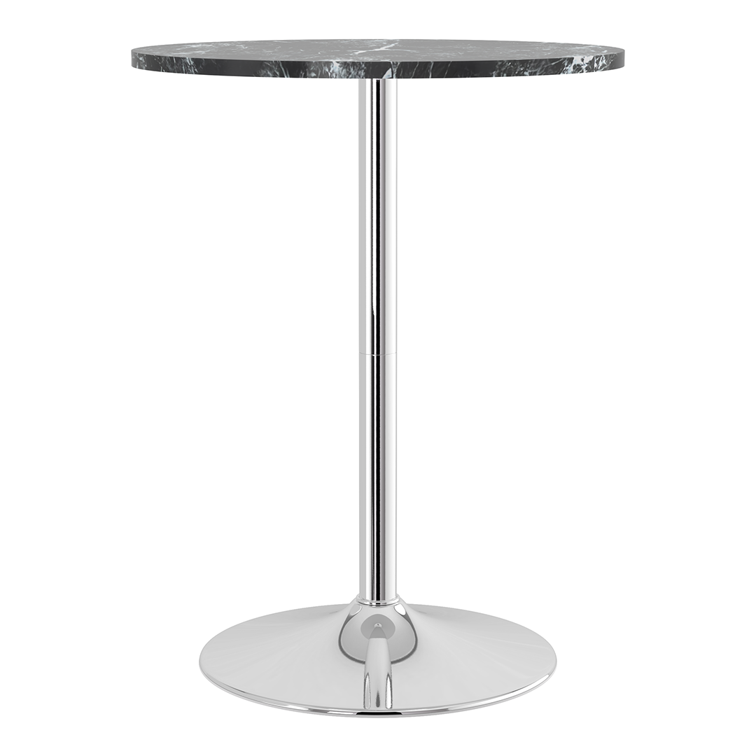 Wooden Bar Table Round in Marble Effect 96cm High With Chrome Base - Carrow